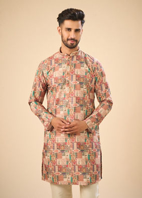 Manyavar Men Beige Mid Length Kurta Splendor