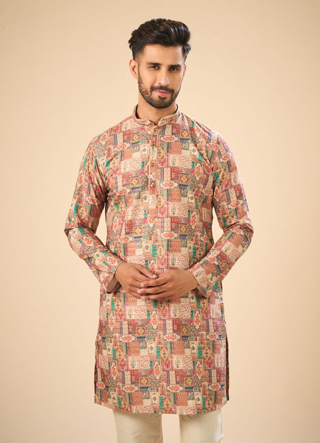 Manyavar Men Beige Mid Length Kurta Splendor