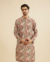 Manyavar Men Rust And Beige Abstract Printed Kurta