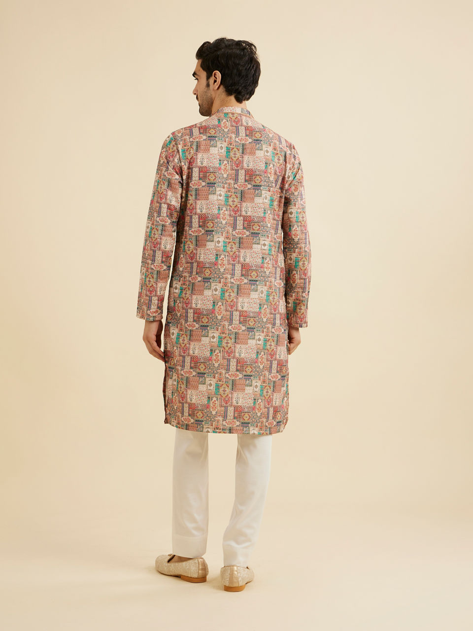 Manyavar Men Rust And Beige Abstract Printed Kurta