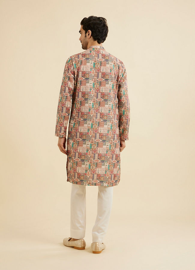 Manyavar Men Rust And Beige Abstract Printed Kurta