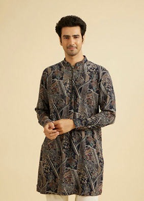 Manyavar Men Dark Blue Elite Spandex Kurta