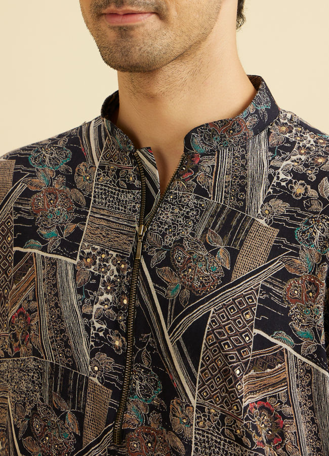 Manyavar Men Dark Blue Elite Spandex Kurta