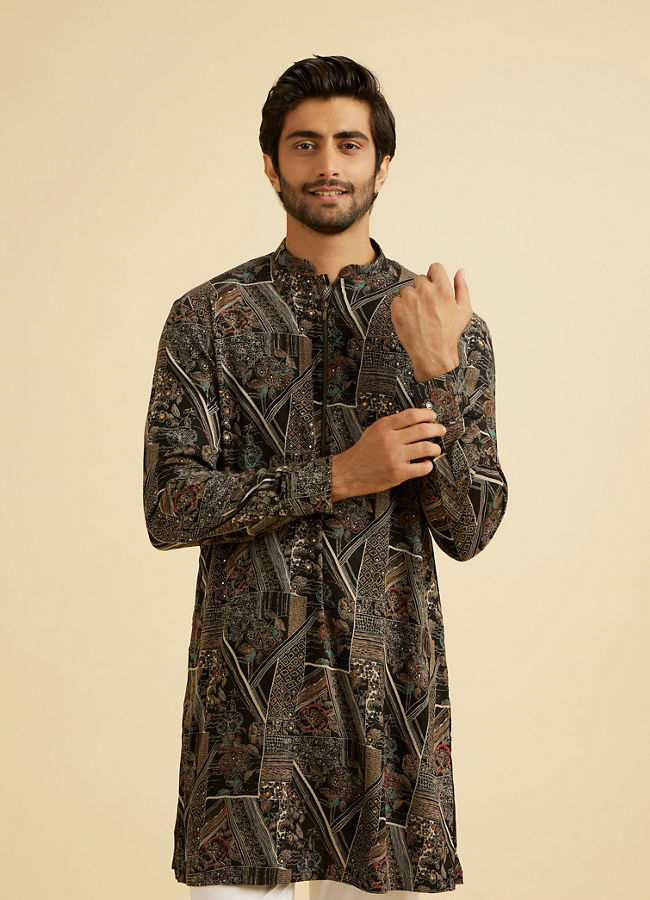 Manyavar Men Black Spandex Elegance Kurta