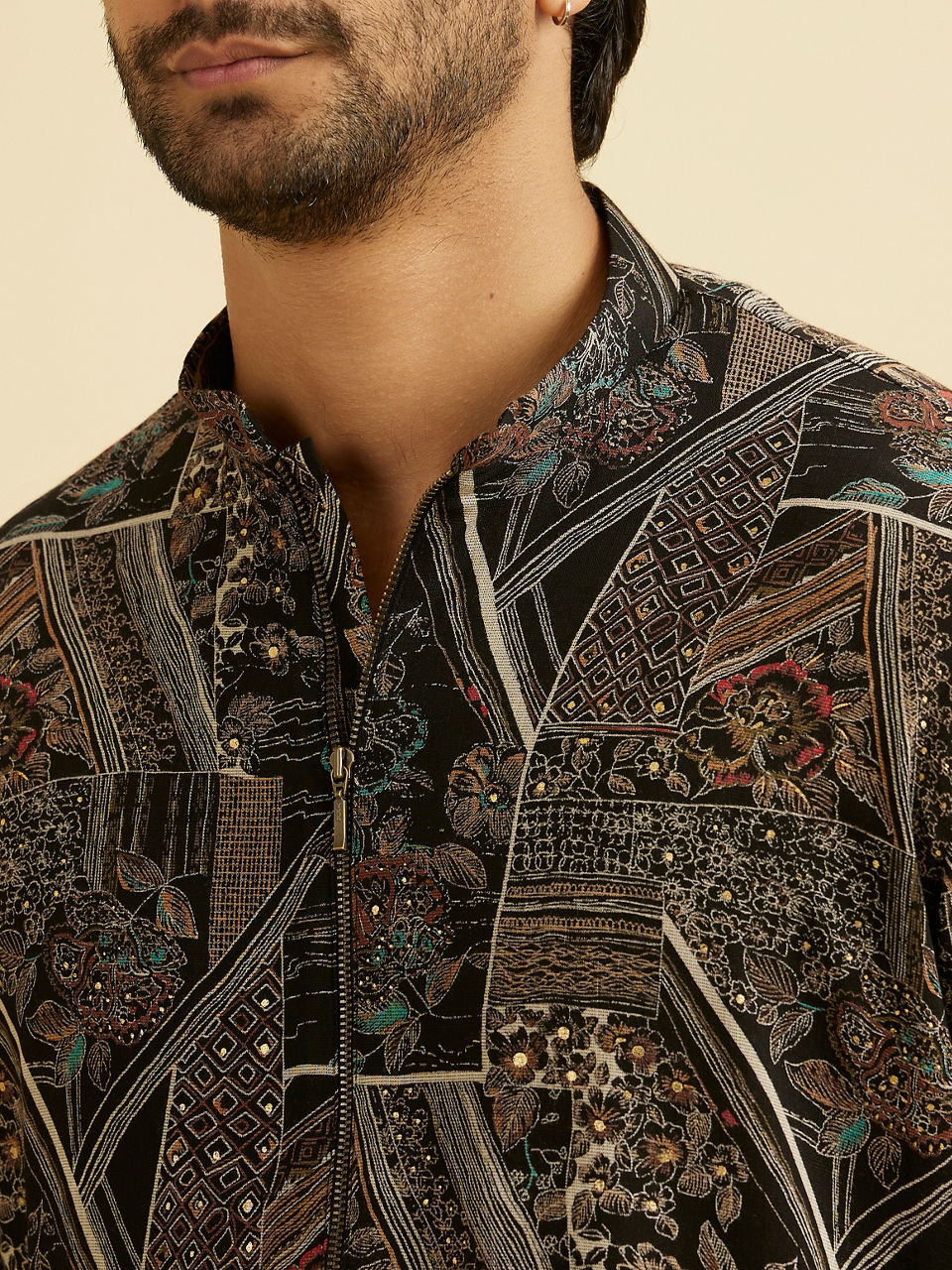 Manyavar Men Black Spandex Elegance Kurta