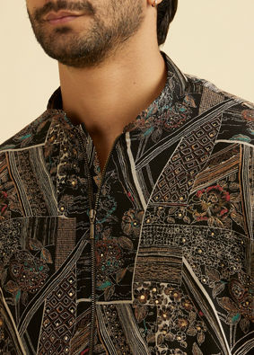 Manyavar Men Black Spandex Elegance Kurta