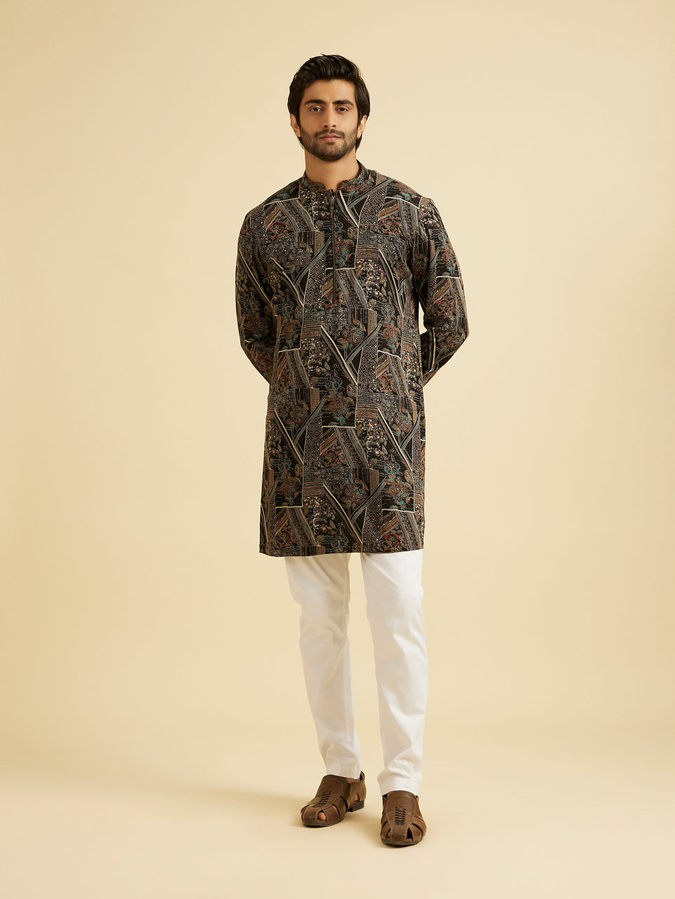 Manyavar Men Black Spandex Elegance Kurta