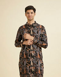 Manyavar Men Black Spandex Kurta Mid Length Kurta