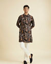 Manyavar Men Black Spandex Kurta Mid Length Kurta