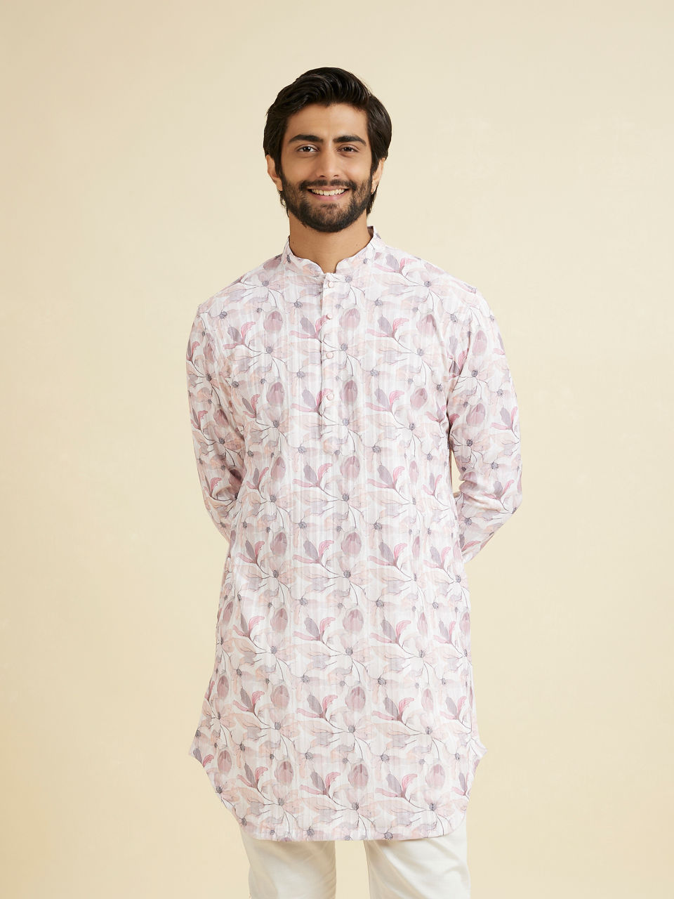 Manyavar Men Pink Elegance Mid Length Kurta