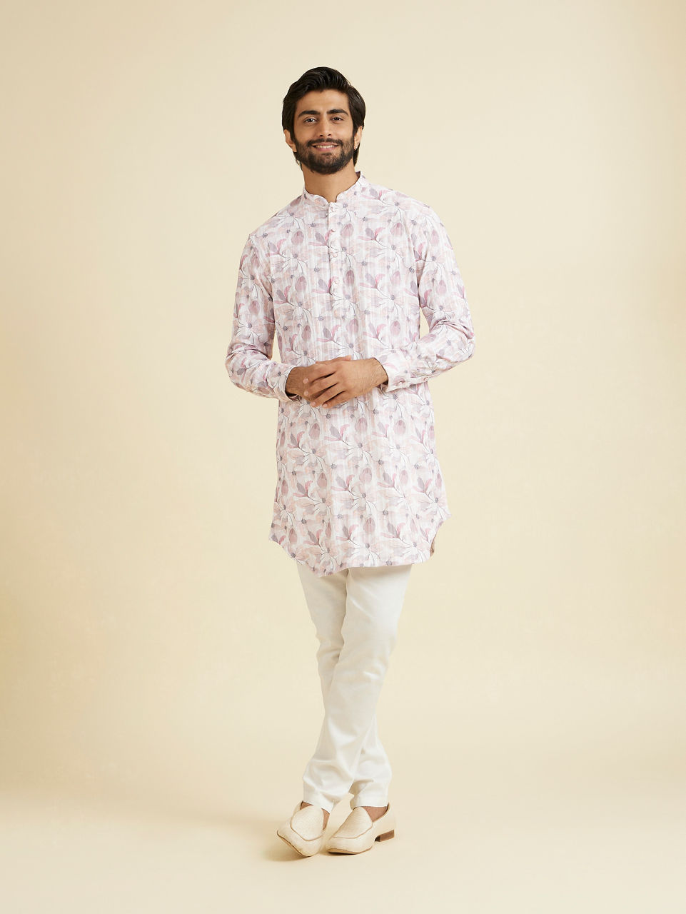 Manyavar Men Pink Elegance Mid Length Kurta