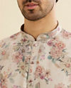 Manyavar Men Natural Beige Floral Printed Kurta
