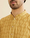 Manyavar Men Mustard Yellow Self Floral Motifs Printed Kurta