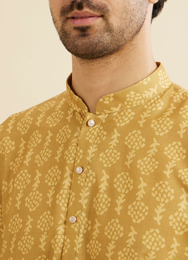 Manyavar Men Mustard Yellow Self Floral Motifs Printed Kurta