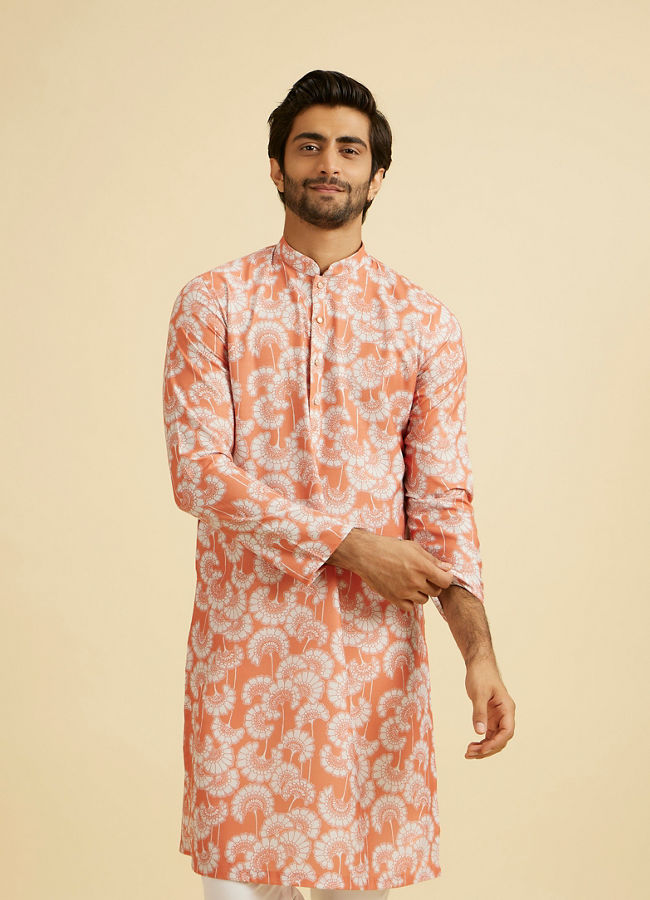 Manyavar Men Orange Cotton Celebration Kurta