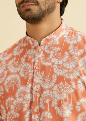 Manyavar Men Orange Cotton Celebration Kurta