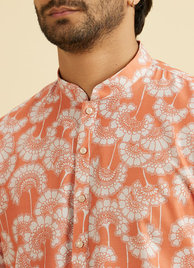 Manyavar Men Orange Cotton Celebration Kurta