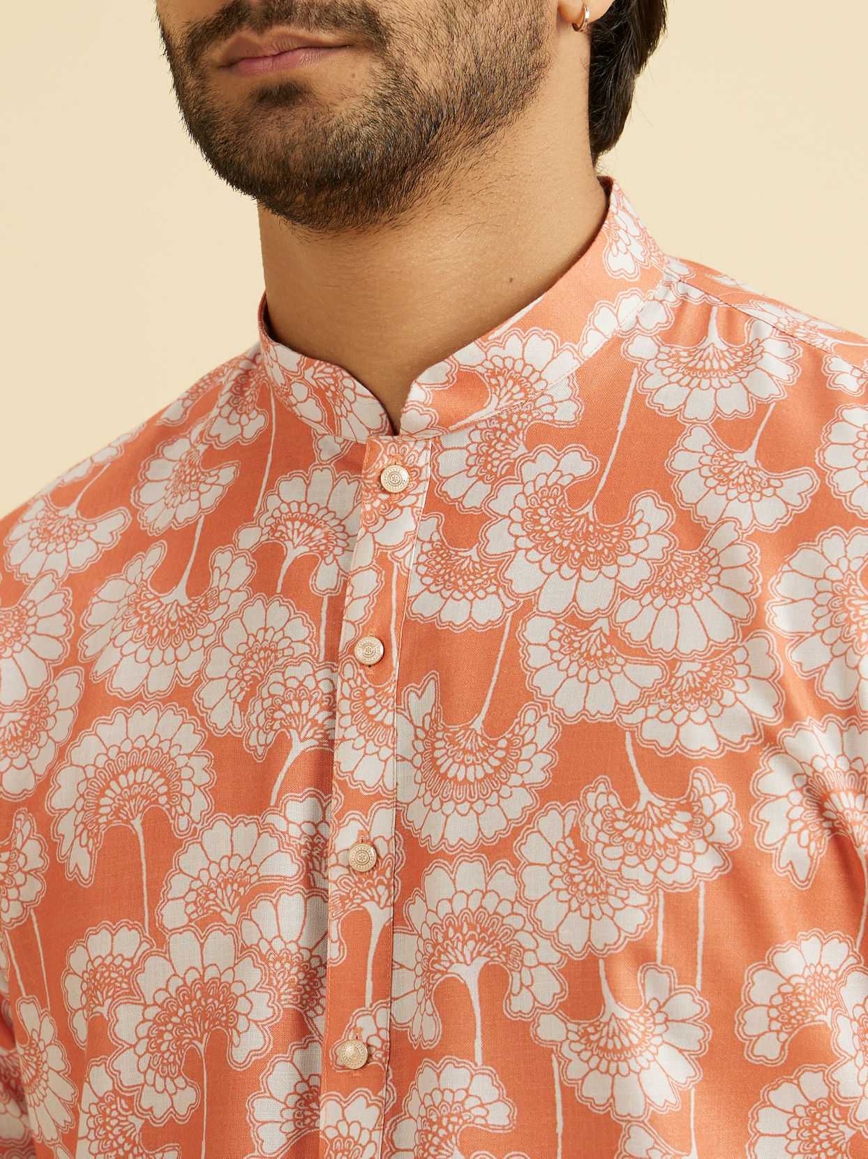 Manyavar Men Orange Cotton Celebration Kurta