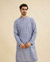 Manyavar Men Powder Blue Fern Printed Kurta