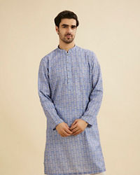 Manyavar Men Powder Blue Fern Printed Kurta