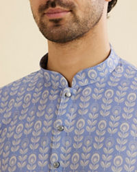 Manyavar Men Powder Blue Fern Printed Kurta