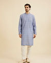 Manyavar Men Powder Blue Fern Printed Kurta
