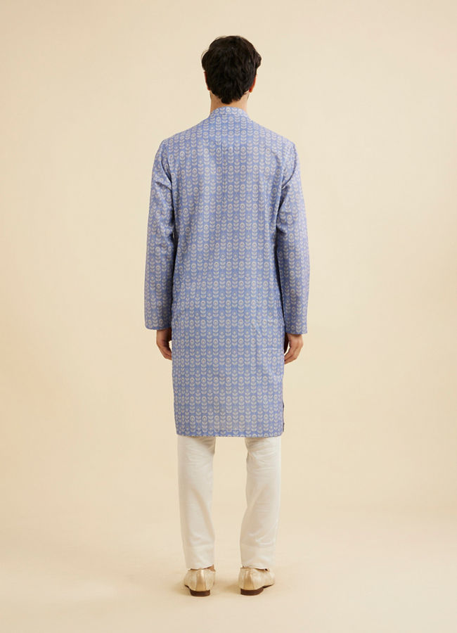 Manyavar Men Powder Blue Fern Printed Kurta