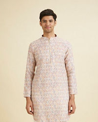 Manyavar Men Royal Cream Mid Length Kurta