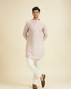 Manyavar Men Royal Cream Mid Length Kurta