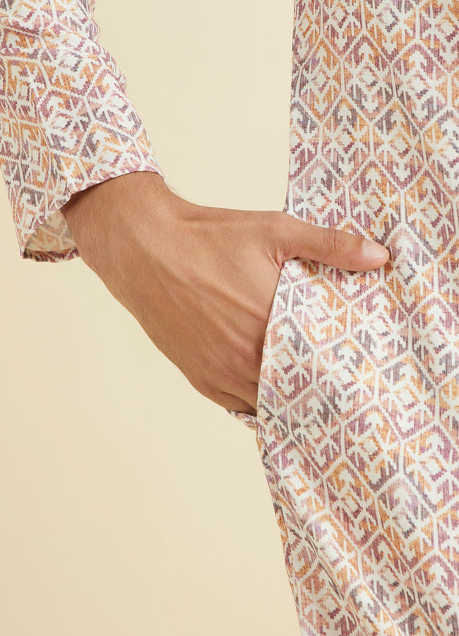 Manyavar Men Royal Cream Mid Length Kurta