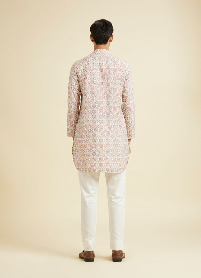 Manyavar Men Royal Cream Mid Length Kurta