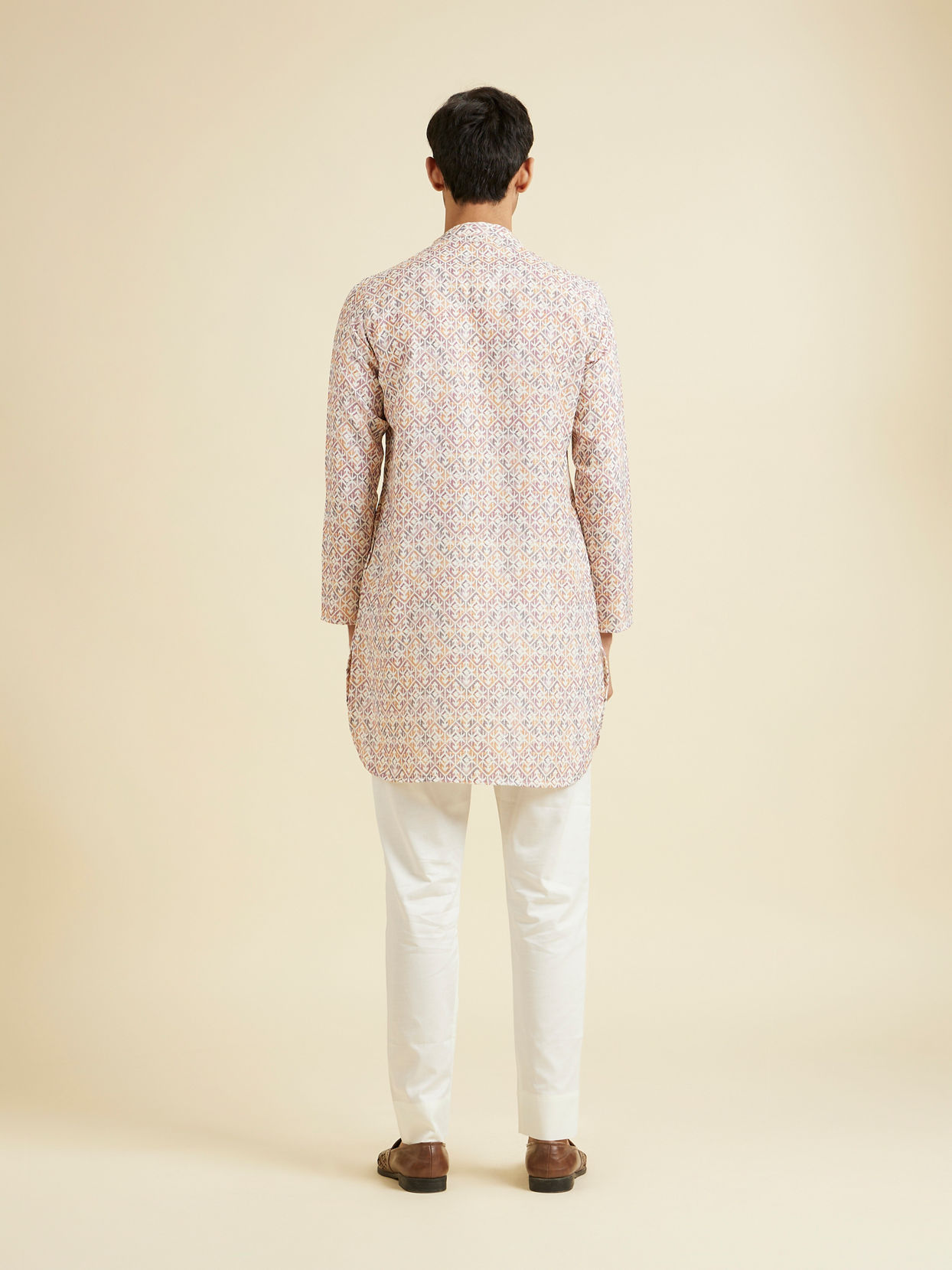 Manyavar Men Royal Cream Mid Length Kurta