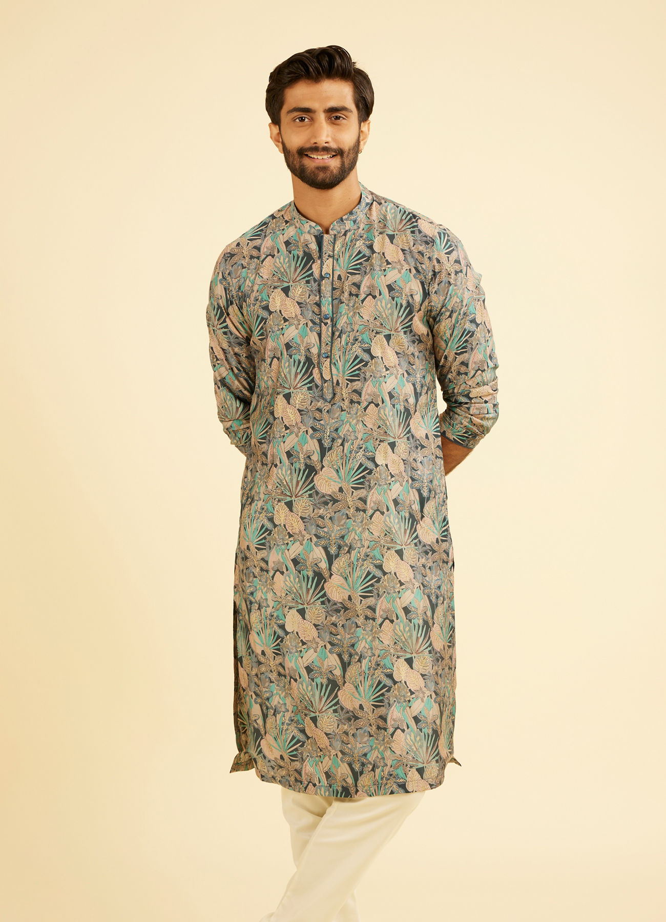 Manyavar Men Teal Blue Vibrancy Kurta