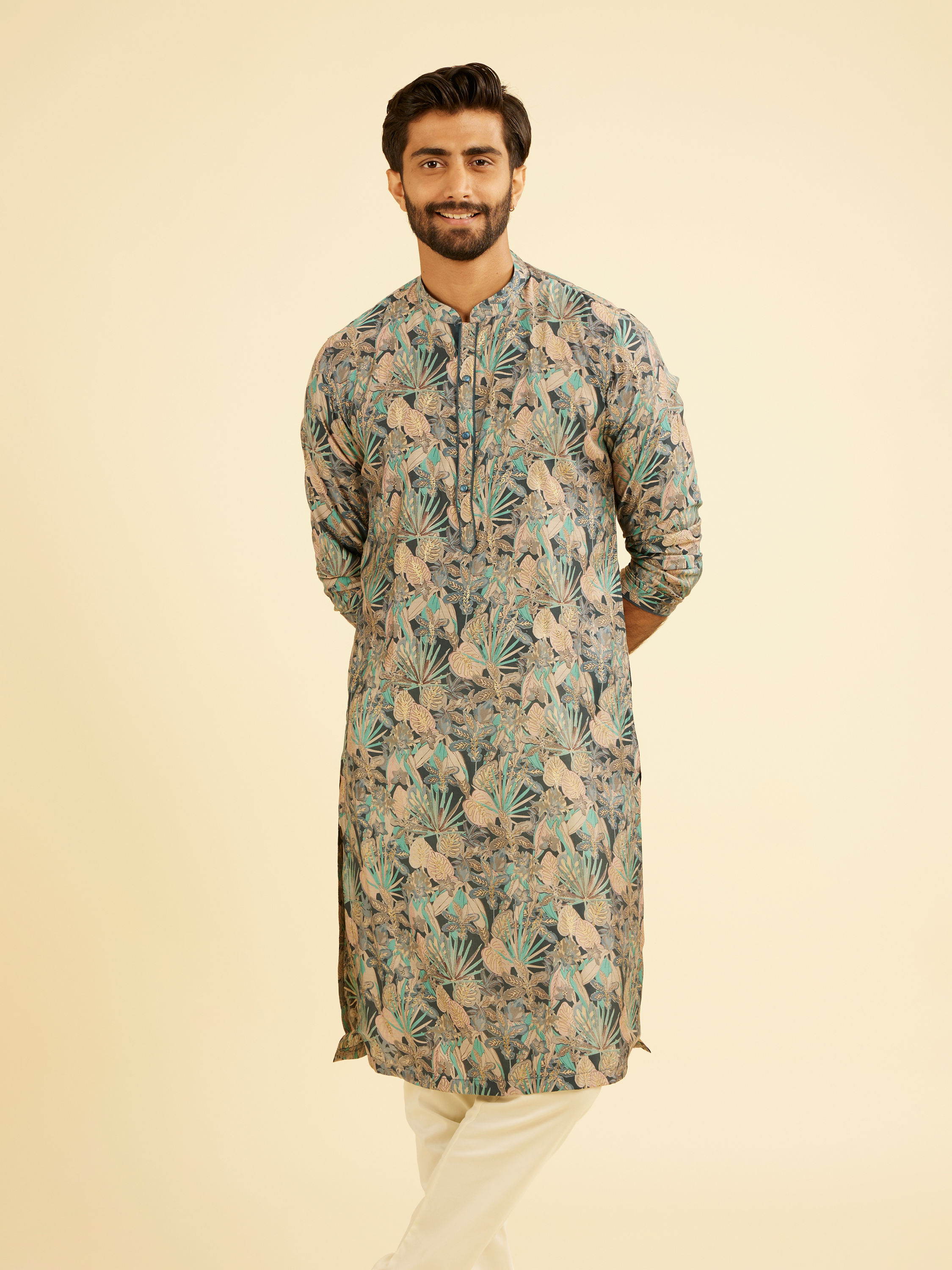 Manyavar Men Teal Blue Vibrancy Kurta