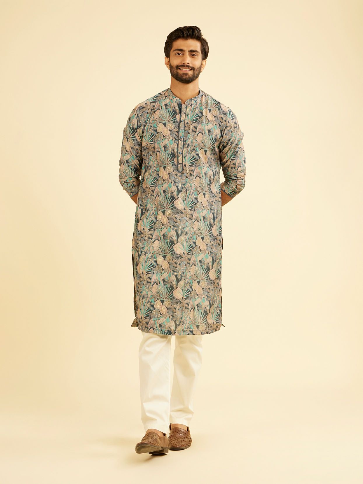 Manyavar Men Teal Blue Vibrancy Kurta