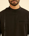Manyavar Men Elegant Black Cotton Mid Length Kurta