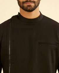 Manyavar Men Elegant Black Cotton Mid Length Kurta
