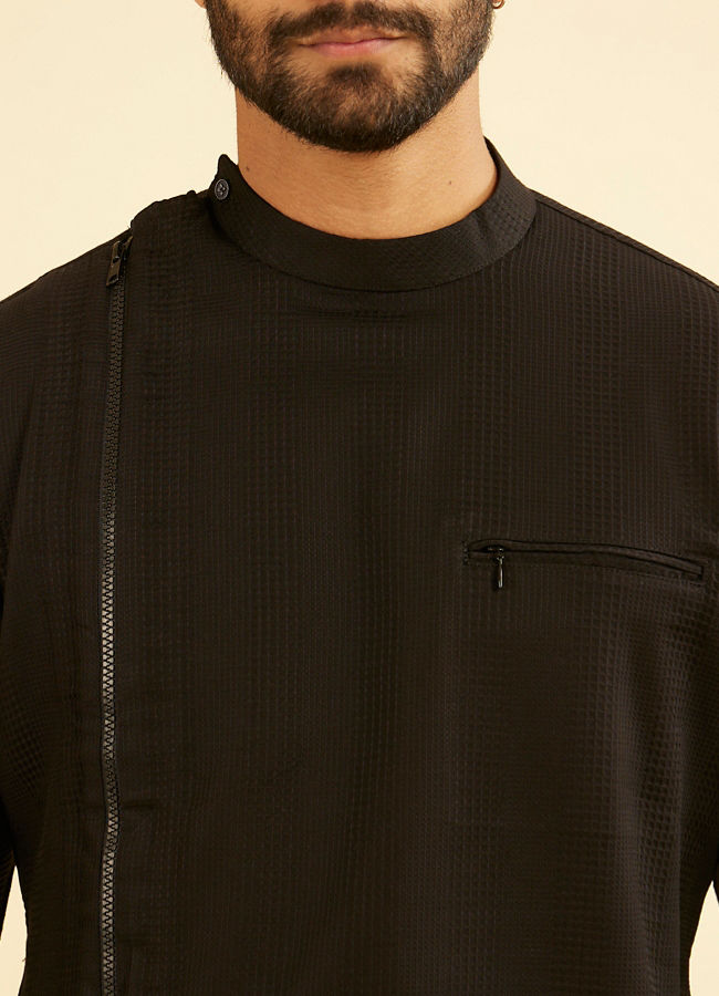 Manyavar Men Elegant Black Cotton Mid Length Kurta