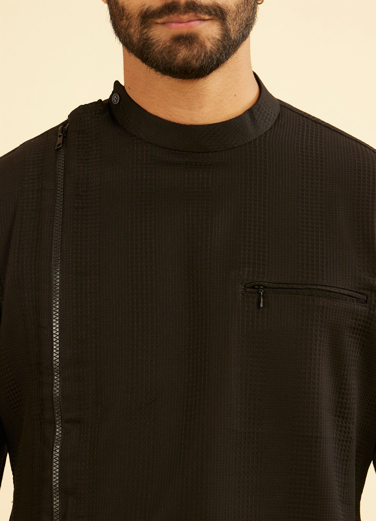 Manyavar Men Elegant Black Cotton Mid Length Kurta