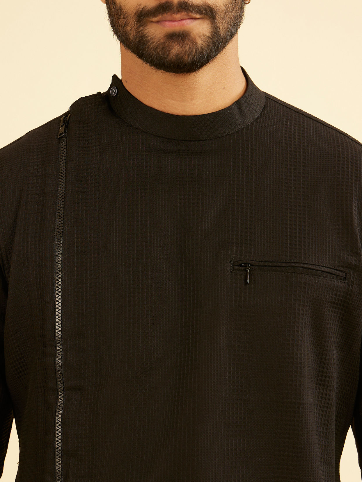 Manyavar Men Elegant Black Cotton Mid Length Kurta