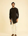 Manyavar Men Elegant Black Cotton Mid Length Kurta