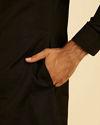 Manyavar Men Elegant Black Cotton Mid Length Kurta