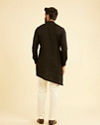 Manyavar Men Elegant Black Cotton Mid Length Kurta