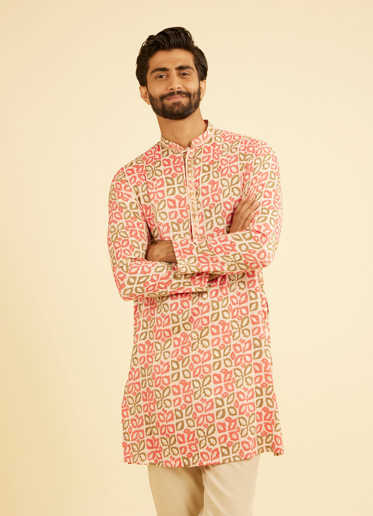 Manyavar Men Pink Festive Charm Kurta