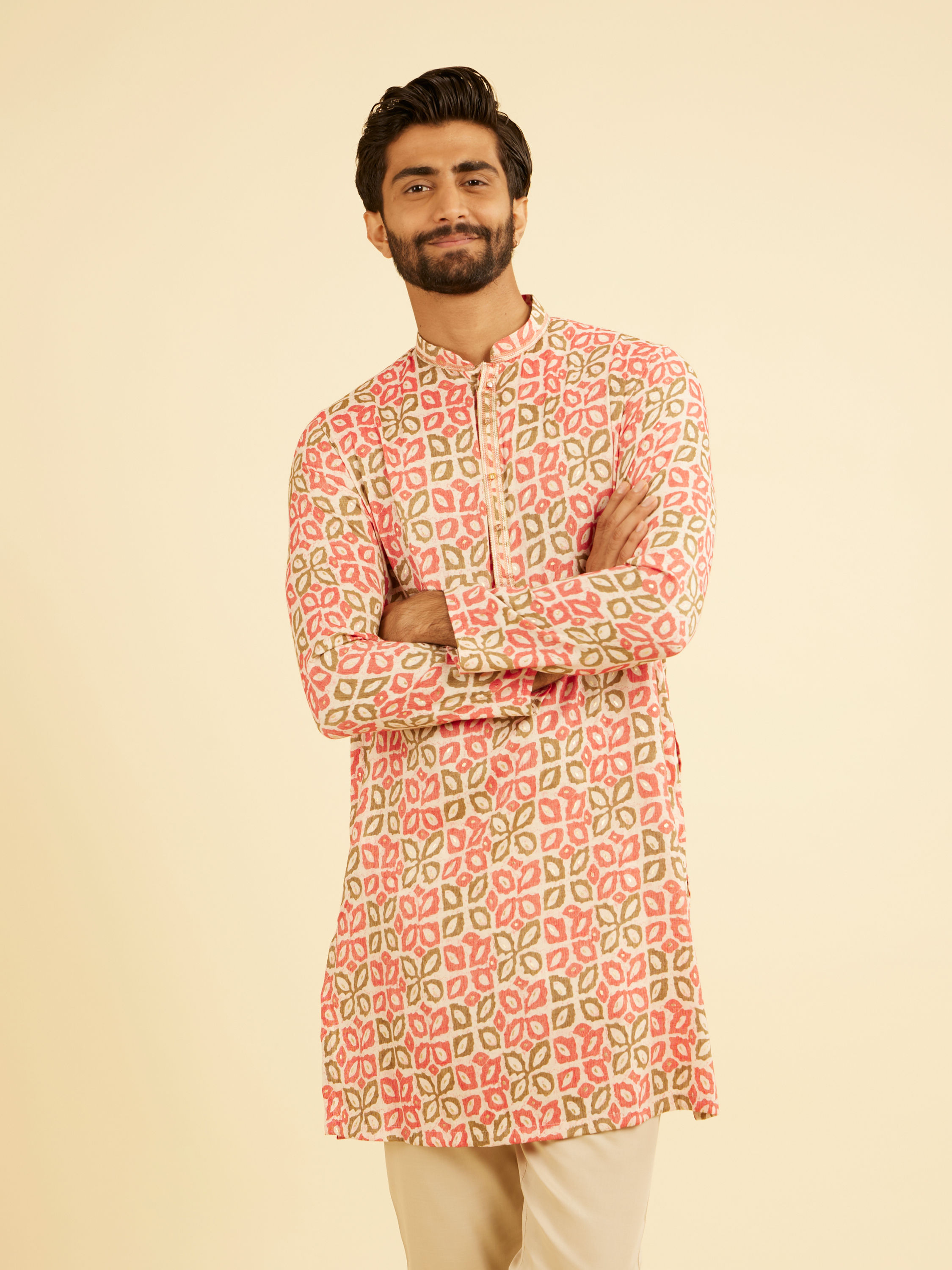 Manyavar Men Pink Festive Charm Kurta