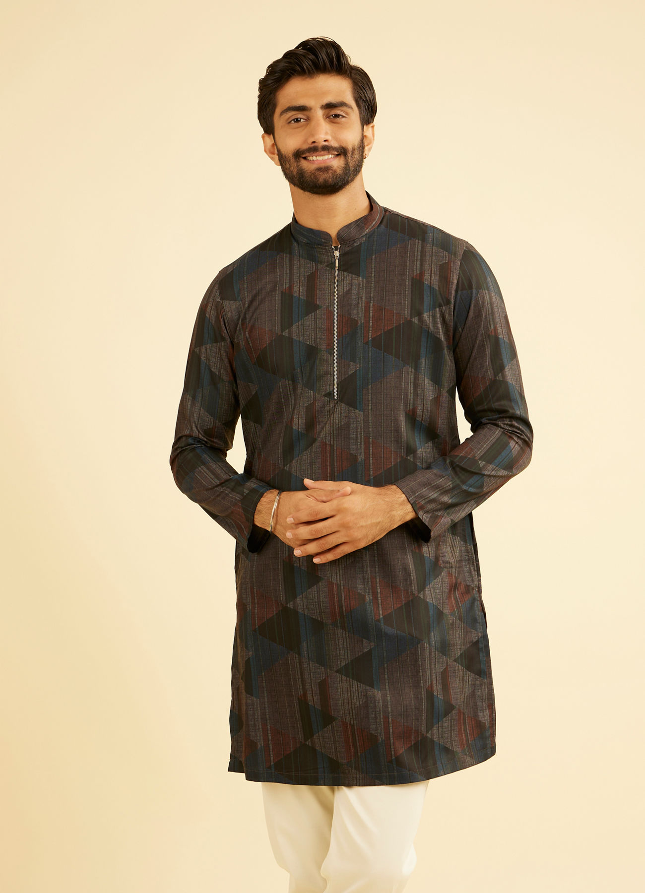 Manyavar Men Royal Blue Mid Length Kurta