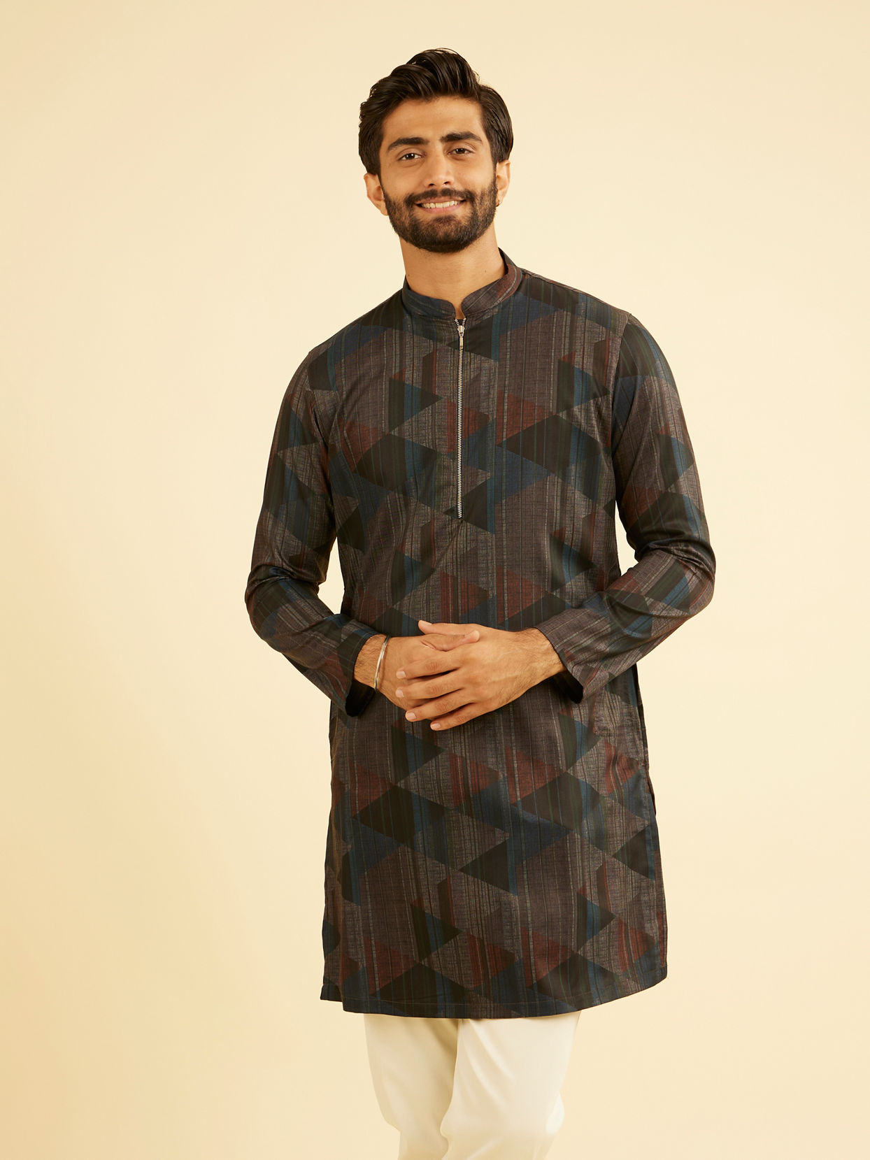 Manyavar Men Royal Blue Mid Length Kurta
