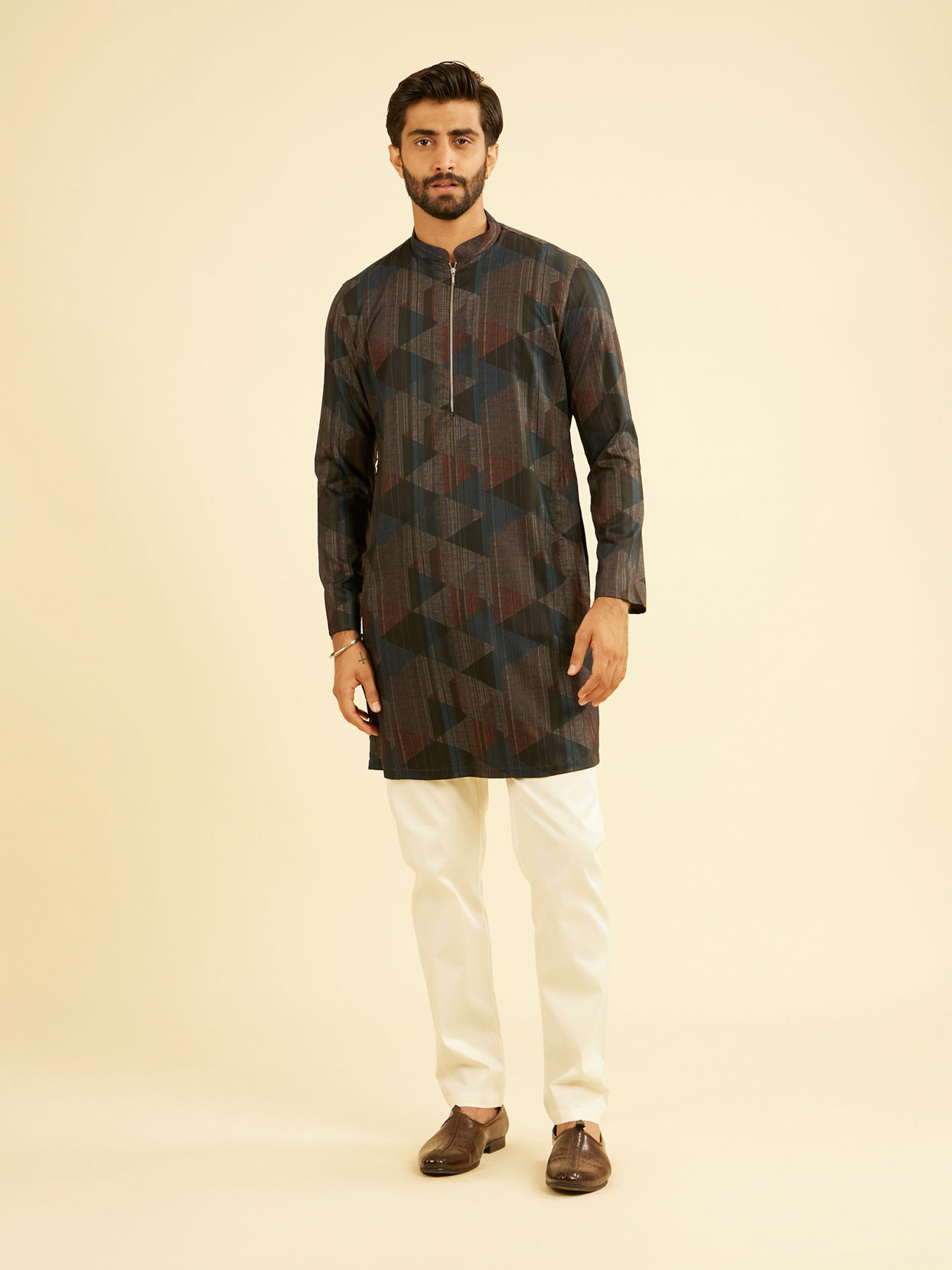 Manyavar Men Royal Blue Mid Length Kurta