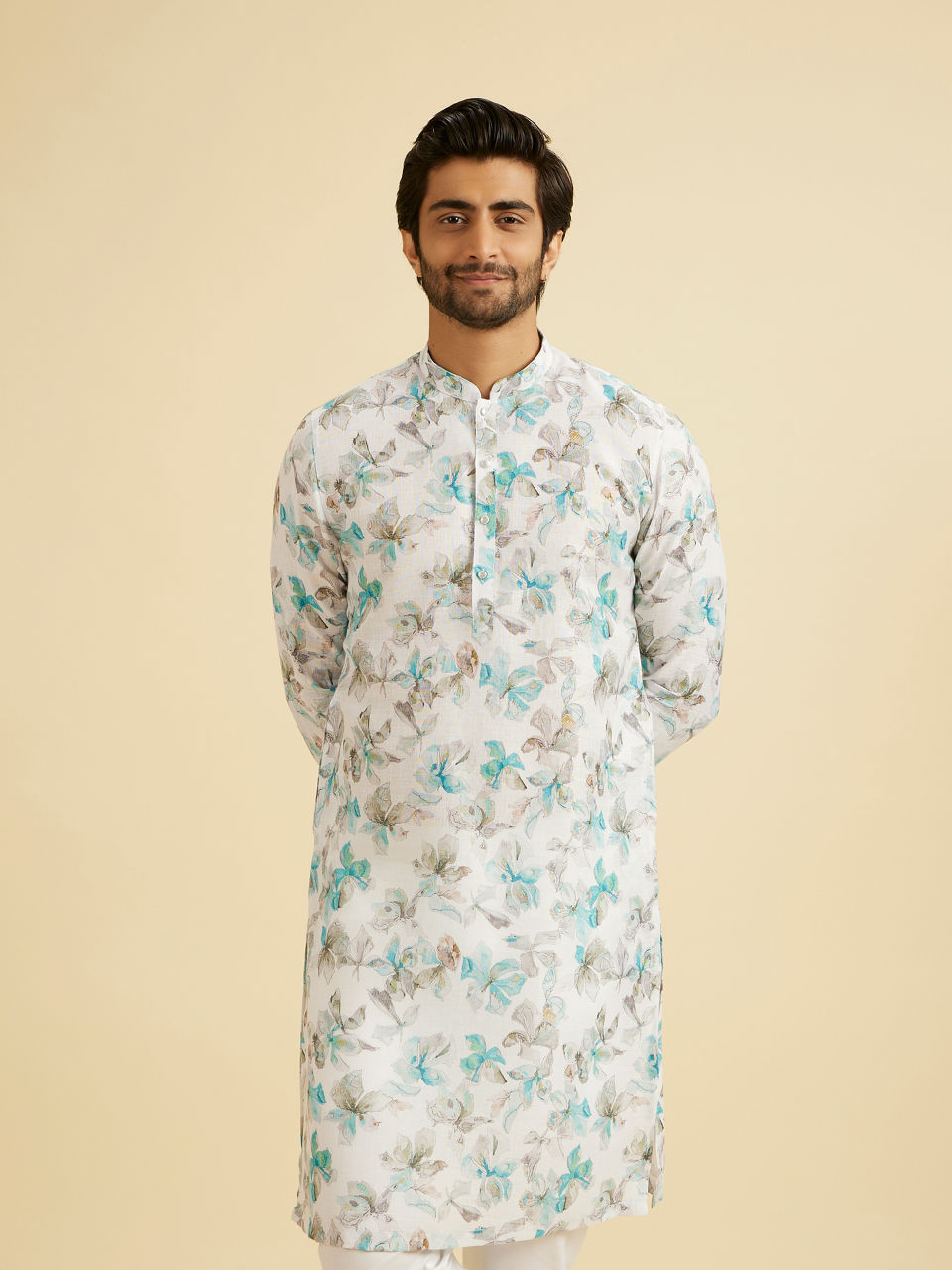 Manyavar Men Elegant White Cotton Kurta