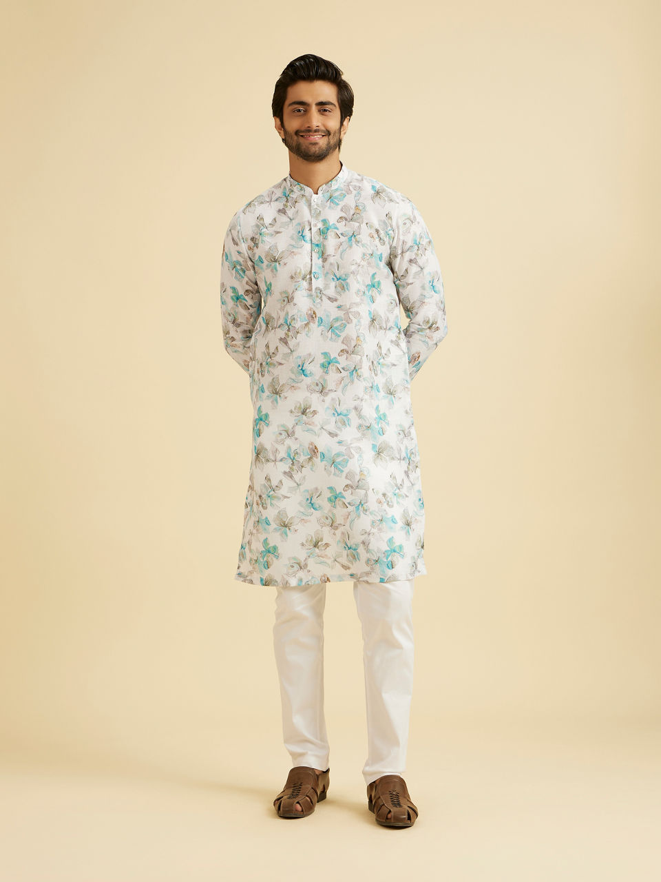 Manyavar Men Elegant White Cotton Kurta